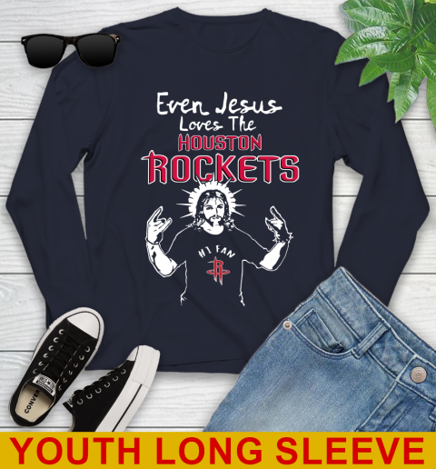 Houston Rockets NBA Basketball Even Jesus Loves The Rockets Shirt Youth Long Sleeve 3 Houston Rockets NBA Basketball Even Jesus Loves The Rockets Shirt Youth Long Sleeve - Image 3