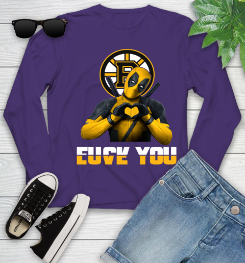 NHL Boston Bruins Deadpool Love You Fuck You Hockey Sports Youth Long Sleeve 4