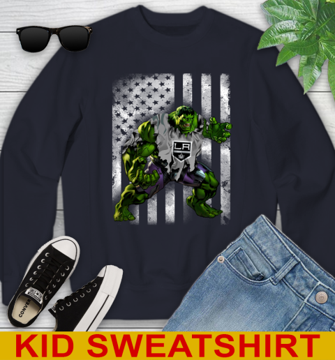 Los Angeles Kings Hulk Marvel Avengers NHL Hockey American Flag Youth Sweatshirt 2