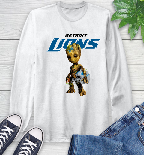 Detroit Lions NFL Football Groot Marvel Guardians Of The Galaxy Long Sleeve T-Shirt