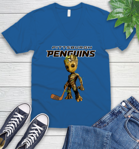Pittsburgh Penguins NHL Hockey Groot Marvel Guardians Of The Galaxy V-Neck T-Shirt 6