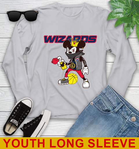 Washington Wizards NBA Basketball Mickey Peace Sign Sports Youth Long Sleeve 6