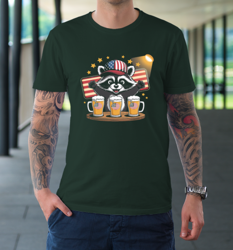 Raccoon red white and brew Funny Independence Day 4th of July T-Shirt 3