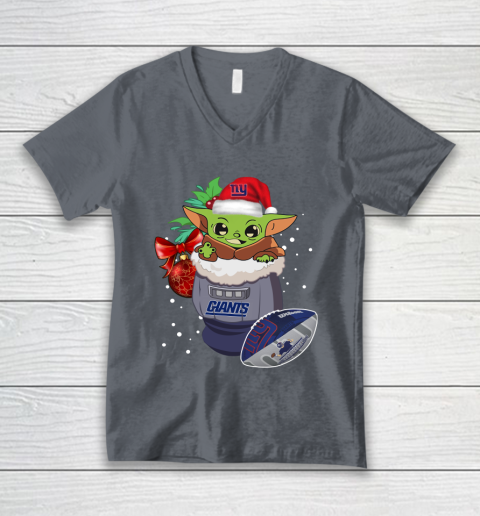 New York Giants Christmas Baby Yoda Star Wars Funny Happy NFL V-Neck T-Shirt 5