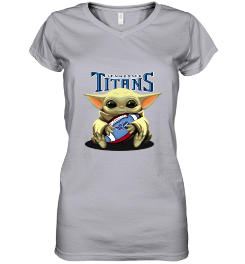 Baby Yoda Loves The Tennessee Titans vdoi baby yoda loves the tennessee titans women v neck t shirt 39 front sport grey