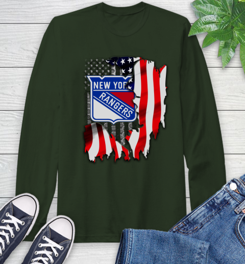 New York Rangers NHL Hockey American Flag Long Sleeve T-Shirt 7