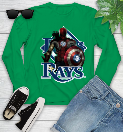 MLB Captain America Thor Spider Man Hawkeye Avengers Endgame Baseball Tampa Bay Rays Youth Long Sleeve 6