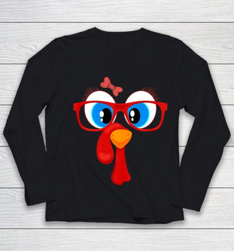 Funny Thanksgiving Turkey Girl Face Sunglasses Blue Eyes Youth Long Sleeve