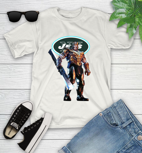 NFL Thanos Gauntlet Avengers Endgame Football New York Jets Youth T-Shirt