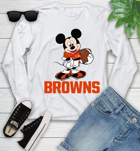 NFL Football Cleveland Browns Cheerful Mickey Mouse Shirt Youth Long Sleeve 2