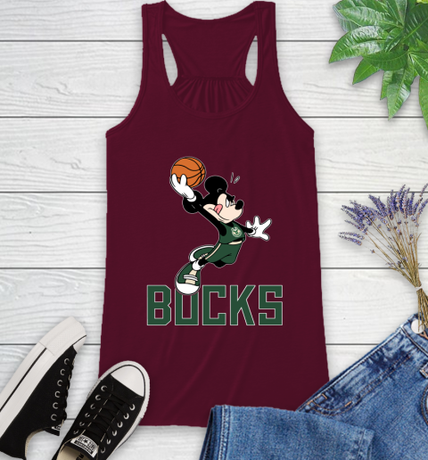NBA Basketball Milwaukee Bucks Cheerful Mickey Mouse Shirt Racerback Tank 3