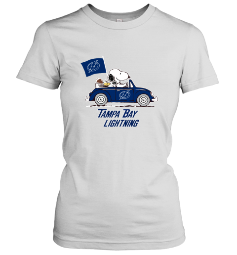 Snoopy And Woodstock Ride The Tampa Bay Lightnings Car hmuy snoopy and woodstock ride the tampa bay lightnings car ladies t shirt 20 front white