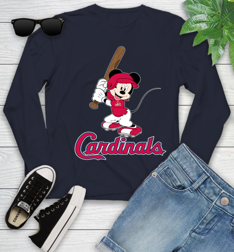 MLB Baseball St.Louis Cardinals Cheerful Mickey Mouse Shirt Youth Long Sleeve 3