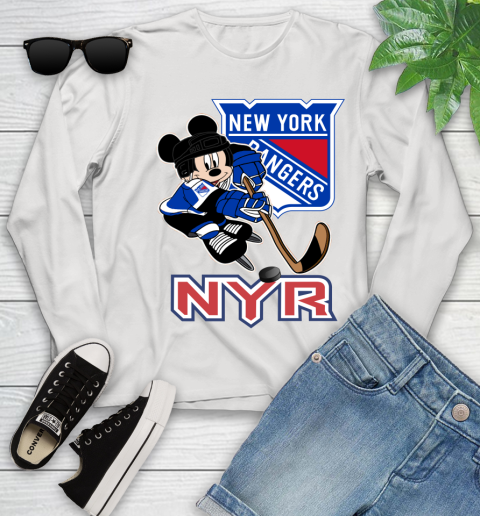 NHL New York Rangers Mickey Mouse Disney Hockey T Shirt Youth Long Sleeve