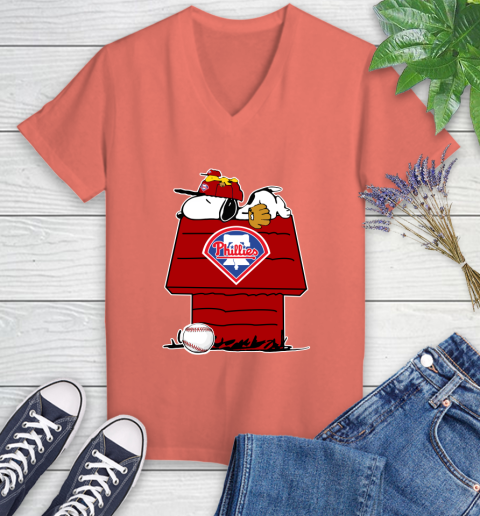 MLB Philadelphia Phillies Snoopy Woodstock The Peanuts Movie Baseball T Shirt_000 Women's V-Neck T-Shirt 6