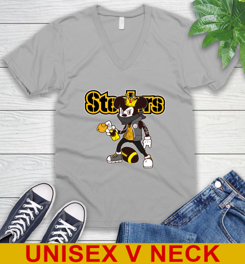 Pittsburgh Steelers NFL Football Mickey Peace Sign Sports V-Neck T-Shirt 4