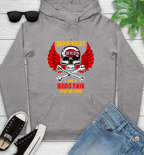 MLB Damn Right I Am A Cincinnati Reds Win Or Lose Skull Baseball Sports Youth Hoodie 6