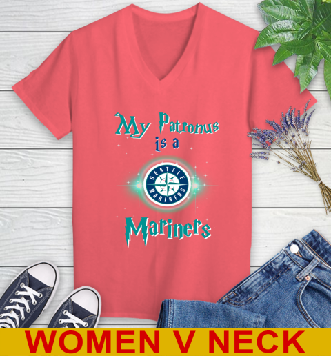 MLB Baseball Harry Potter My Patronus Is A Seattle Mariners Women's V-Neck T-Shirt 6