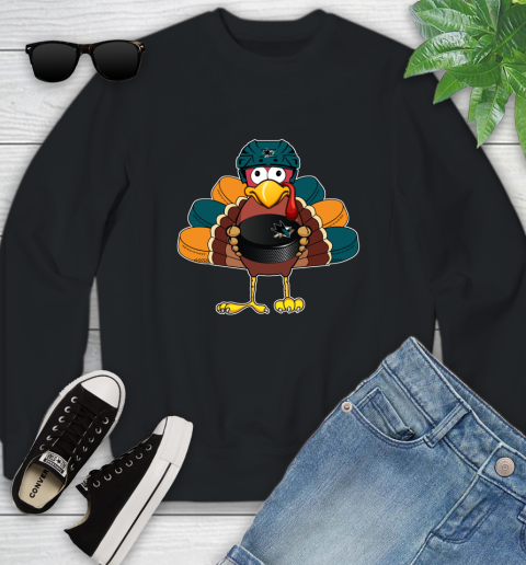 San Jose Sharks Turkey Thanksgiving Day Youth Sweatshirt 2