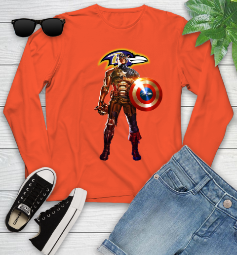 NFL Captain America Marvel Avengers Endgame Football Sports Baltimore Ravens Youth Long Sleeve 4
