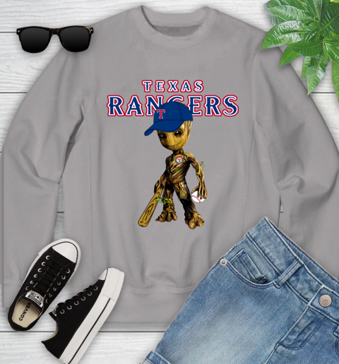 MLB Texas Rangers Groot Guardians Of The Galaxy Baseball Youth Sweatshirt 4