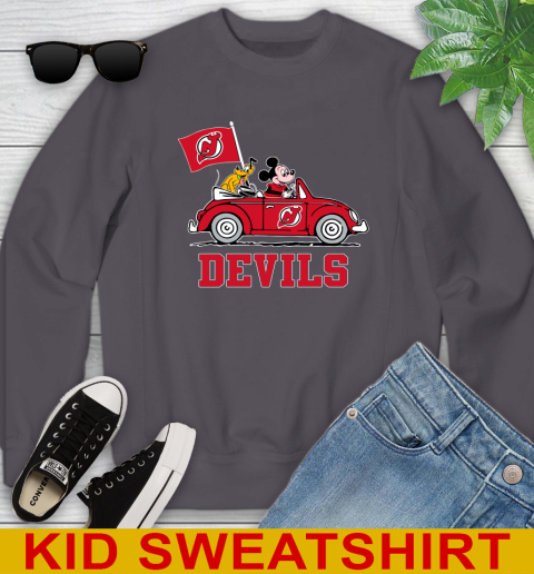 NHL Hockey New Jersey Devils Pluto Mickey Driving Disney Shirt Youth Sweatshirt 6