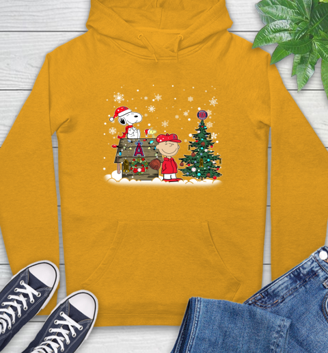 MLB Los Angeles Angels Snoopy Charlie Brown Christmas Baseball Commissioner's Trophy Hoodie 2