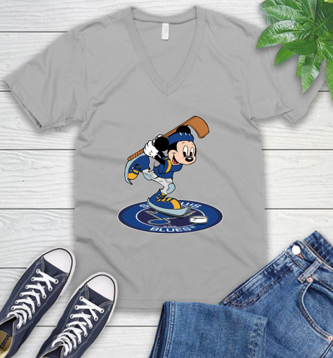 NHL Hockey St.Louis Blues Cheerful Mickey Disney Shirt V-Neck T-Shirt 5 NHL Hockey St.Louis Blues Cheerful Mickey Disney Shirt V-Neck T-Shirt - Image 5