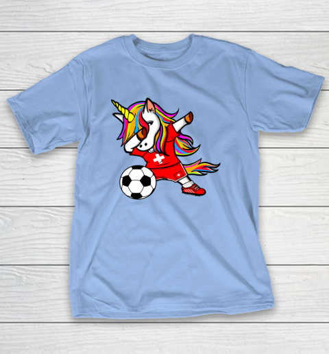 Dabbing Unicorn Switzerland Football Swiss Flag Soccer T-Shirt 23