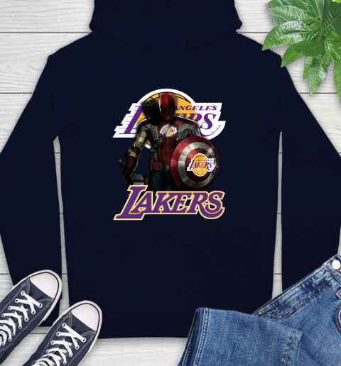 Los Angeles Lakers NBA Basketball Captain America Thor Spider Man Hawkeye Avengers Hoodie 4