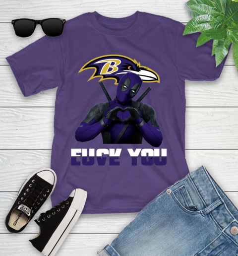 NHL Baltimore Ravens Deadpool Love You Fuck You Football Sports Youth T-Shirt 3