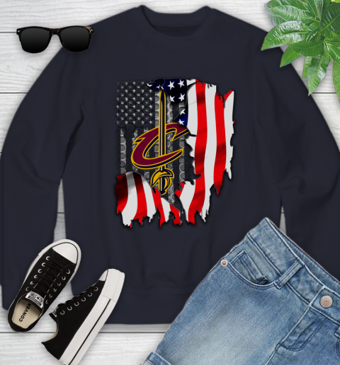 Cleveland Cavaliers NBA Basketball American Flag Youth Sweatshirt 2