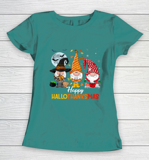Gnomes Halloween And Merry Christmas Happy Hallothanksmas Women's T-Shirt 10