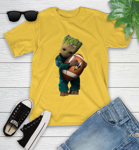 NFL Groot Guardians Of The Galaxy Football Sports Baltimore Ravens Youth T-Shirt - Image 9