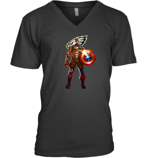 NFL Captain America Philadelphia Eagles V-Neck T-Shirt