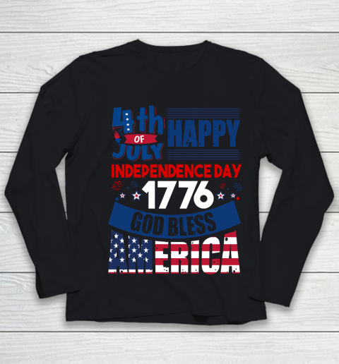 Happy Independance day 1776 God Bless America 4th Of July Youth Long Sleeve