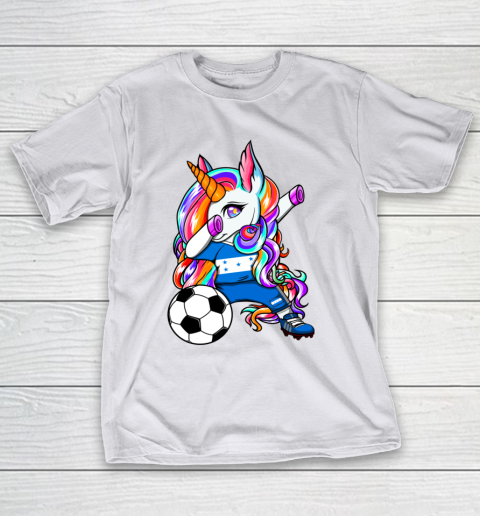 Dabbing Unicorn Honduras Soccer Fans Jersey Flag Football T-Shirt 12