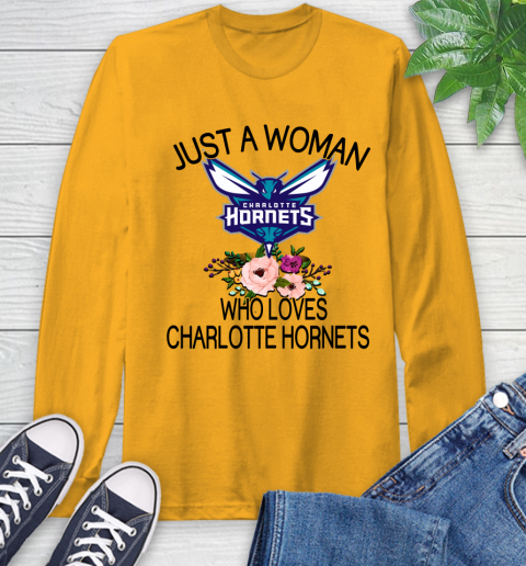 NBA Just A Woman Who Loves Charlotte Hornets Basketball Sports Long Sleeve T-Shirt 2