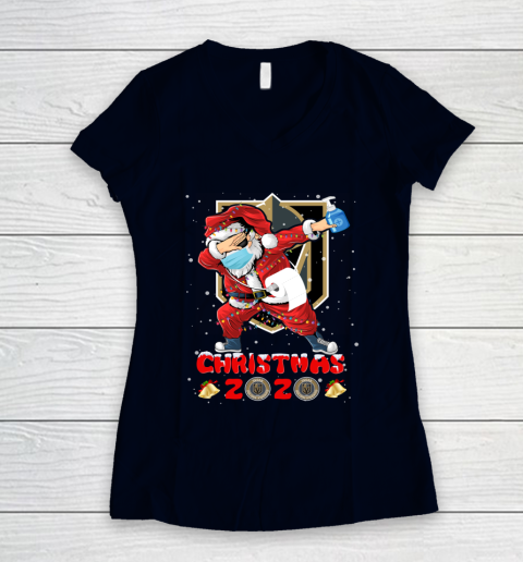Vegas Golden Knights Funny Santa Claus Dabbing Christmas 2020 NHL Women's V-Neck T-Shirt 2