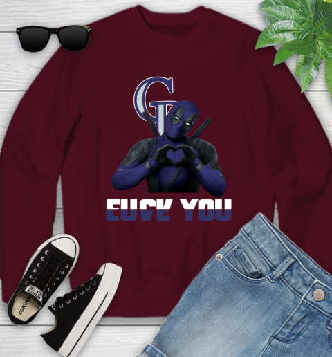 MLB Colorado Rockies Deadpool Love You Fuck You Baseball Sports Youth Sweatshirt 4