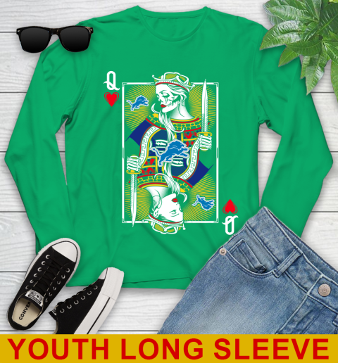 NFL Football Detroit Lions The Queen Of Hearts Card Shirt Youth Long Sleeve 7