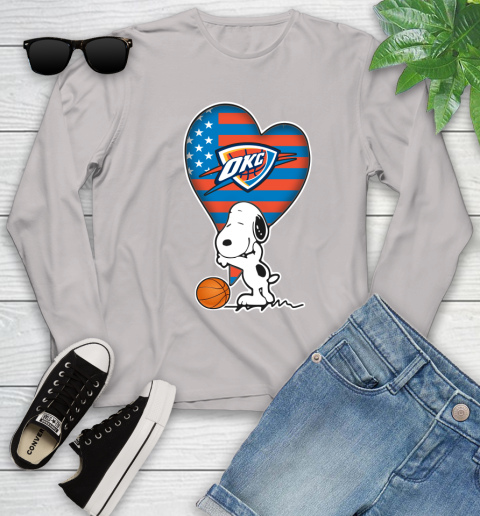Oklahoma City Thunder NBA Basketball The Peanuts Movie Adorable Snoopy Youth Long Sleeve 12
