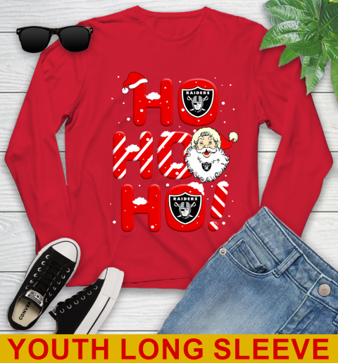 Oakland Raiders NFL Football Ho Ho Ho Santa Claus Merry Christmas Shirt Youth Long Sleeve 11