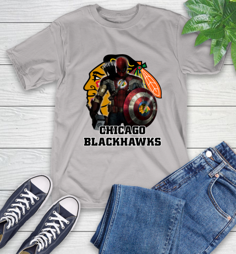 NHL Captain America Thor Spider Man Hawkeye Avengers Endgame Hockey Chicago Blackhawks T-Shirt 12