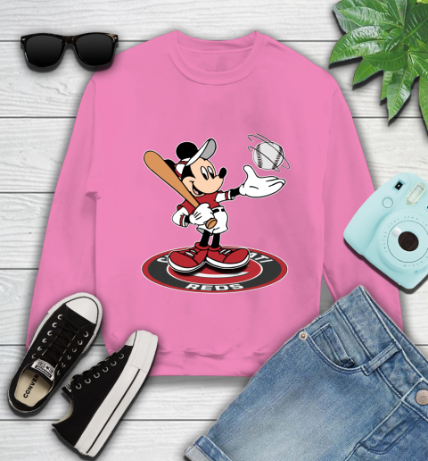 MLB Baseball Cincinnati Reds Cheerful Mickey Disney Shirt Youth Sweatshirt 6