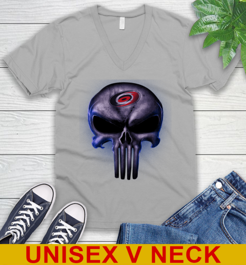 Carolina Hurricanes NHL Hockey Punisher Skull Sports V-Neck T-Shirt 3