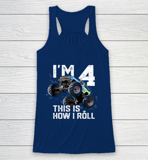 Kids I'm 4 This is How I Roll Monster Truck 4th Birthday Boy Gift 4 Year Old Racerback Tank 6