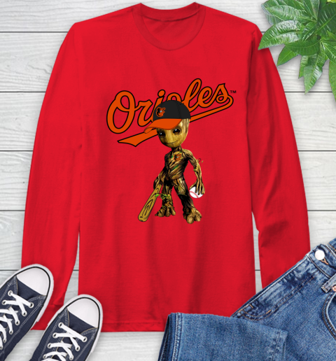 MLB Baltimore Orioles Groot Guardians Of The Galaxy Baseball Long Sleeve T-Shirt 10