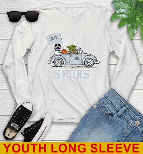 NBA Basketball San Antonio Spurs Darth Vader Baby Yoda Driving Star Wars Shirt Youth Long Sleeve 12