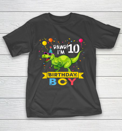 Kids 10 Year Old Shirt 2nd Birthday Boy T Rex Dinosaur T-Shirt
